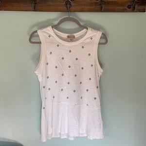 Democracy white peplum tank top w metallic accents